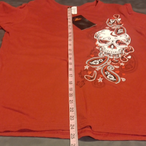 NWT! Edgy Fuschia Skull Paisley Women's Long Sleeve Tee - Picture 7 of 7